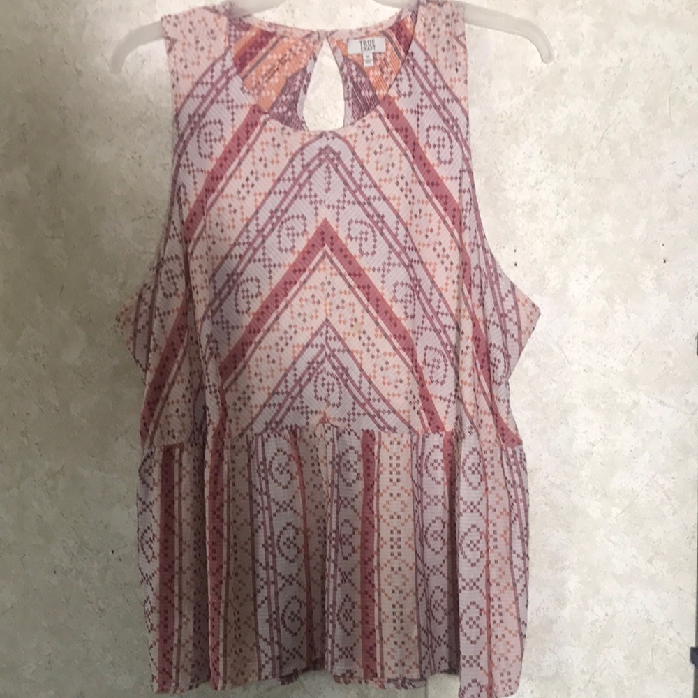 True Craft Orange Multi Color Sleeveless Peplum Tunic with Back Peephole Detail